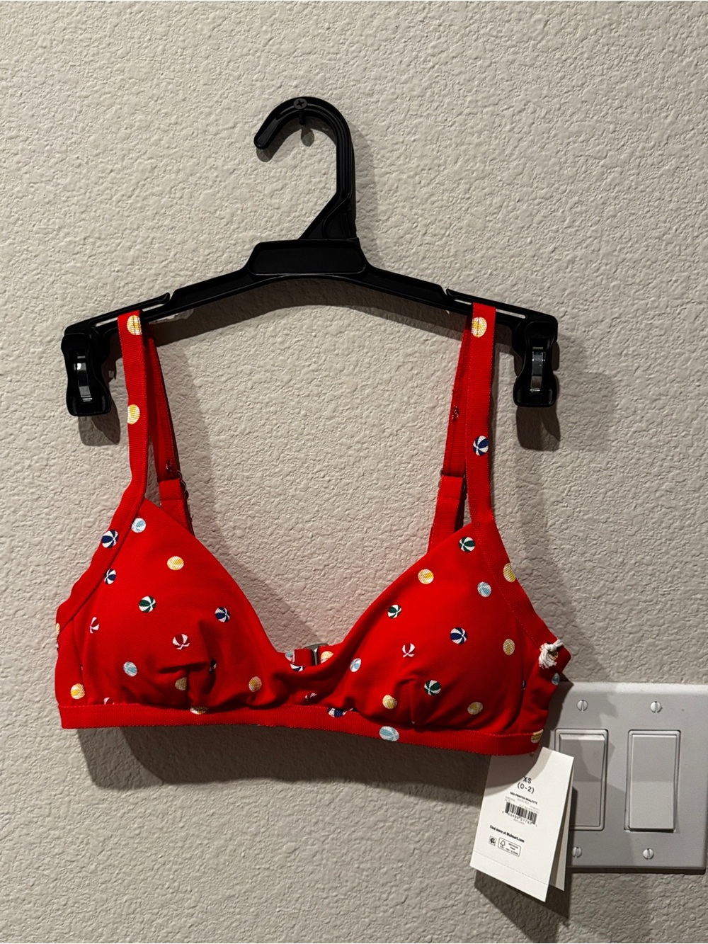 Red Polka Dot Wireless Swim Bra with Adjustable Straps